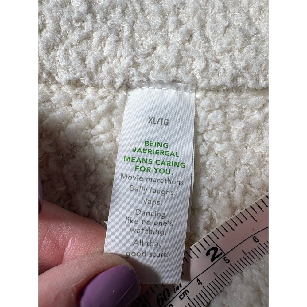 Aerie Lounge Pants Womens XL Ivory Teddy Boucle High Rise Wide Leg Pull On - Picture 5 of 7